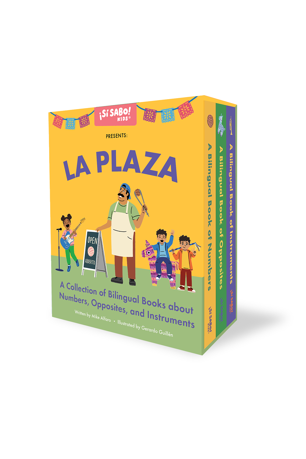 Box set cover of 'La Plaza' bilingual books for children on a white background