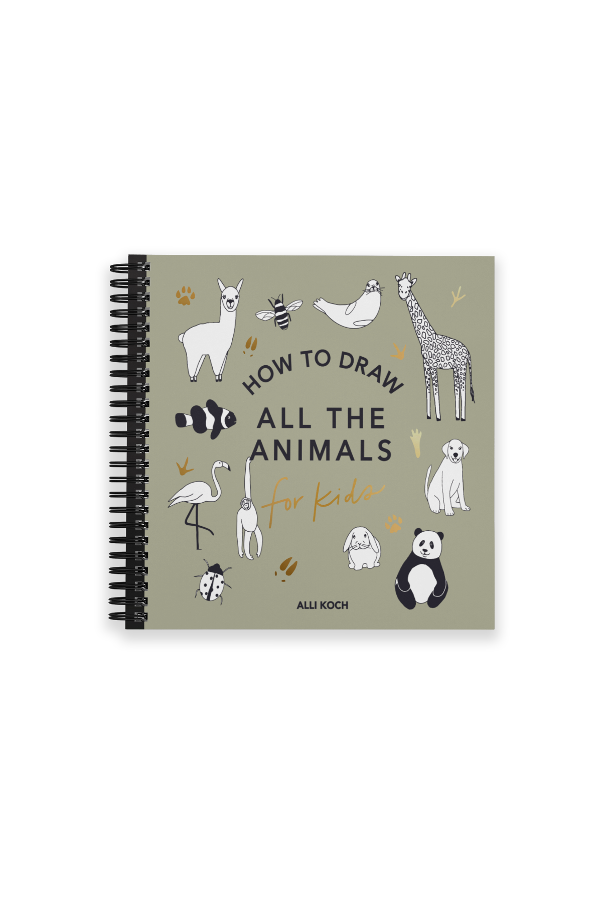 Book titled 'How to Draw All the Animals' with illustrations of various animals on a green background