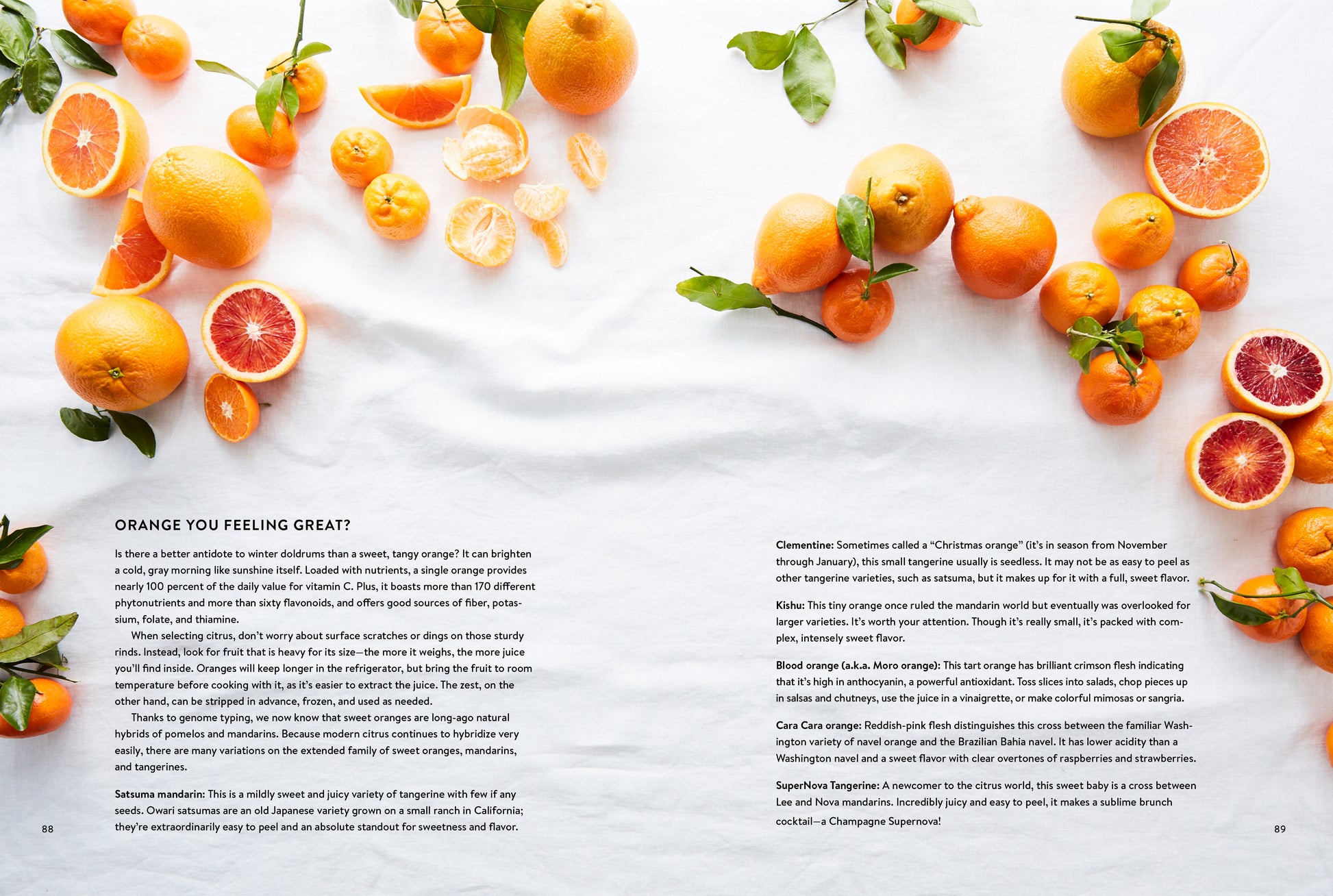 Oranges and blood oranges arranged on a white surface with text overlay from 'Cooking from Scratch'