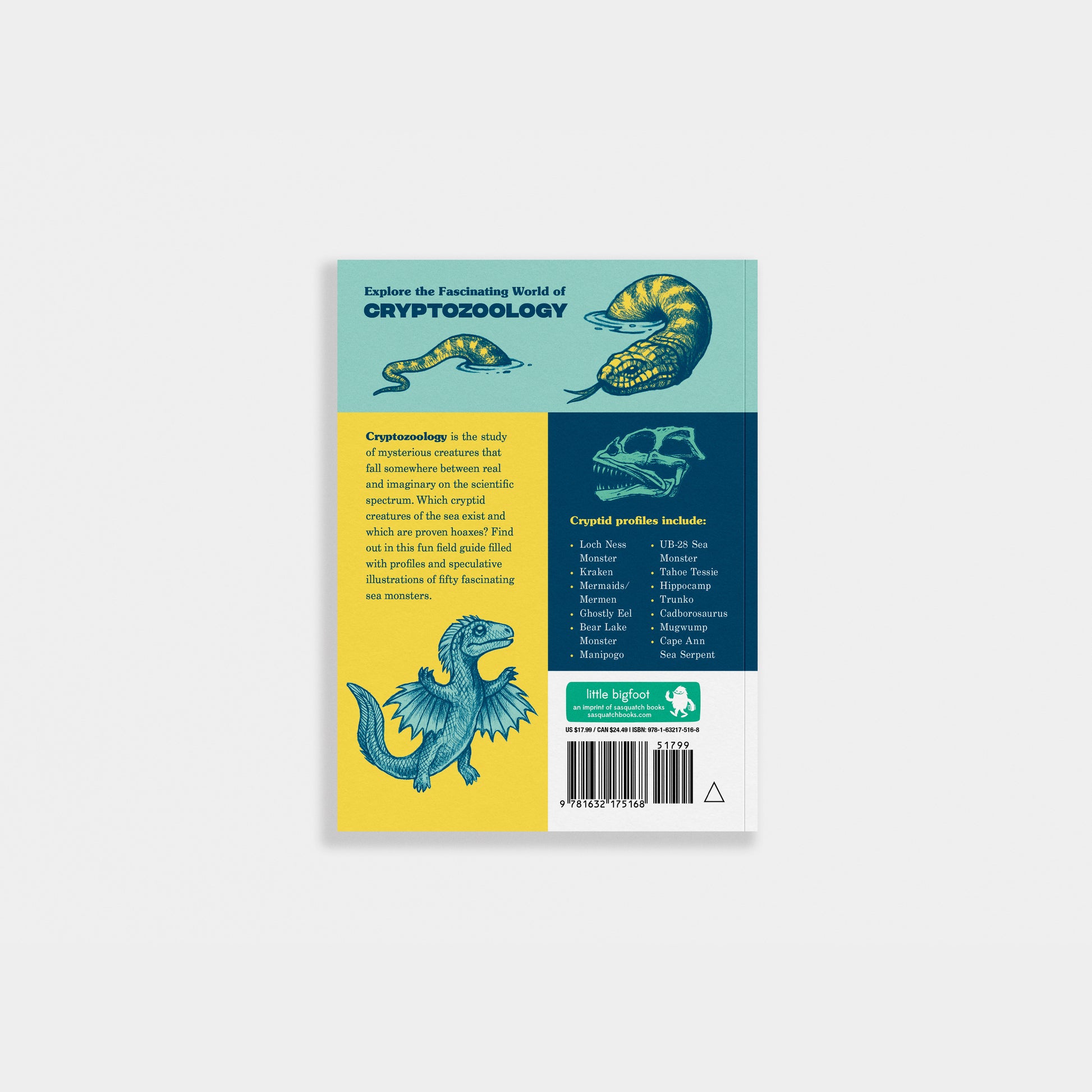 Book cover with illustrations of a dragon, snake, and dinosaur on a light gray background