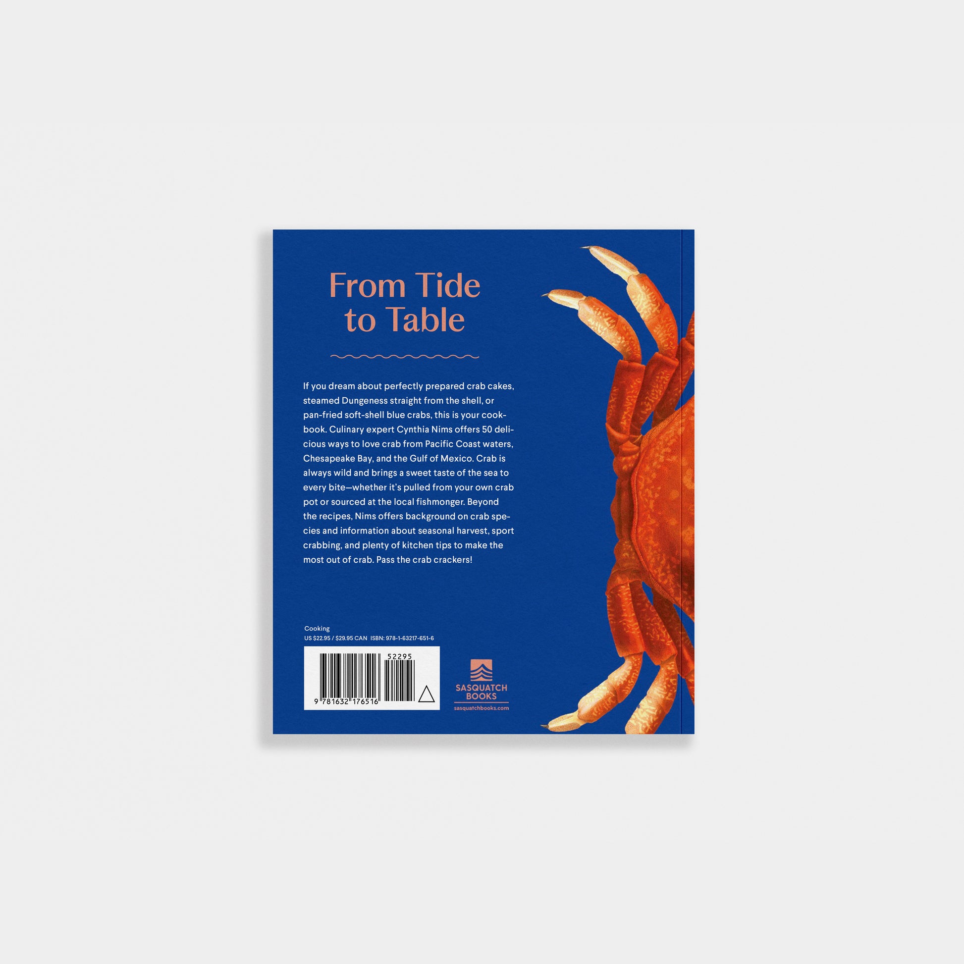 'Crab' Book cover with a blue background and a red crab illustration on a white background