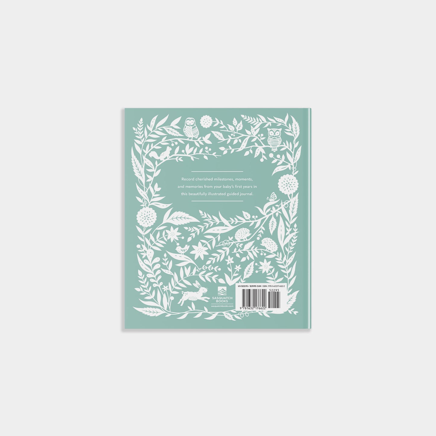 Book cover with white floral and owl design on a light green background