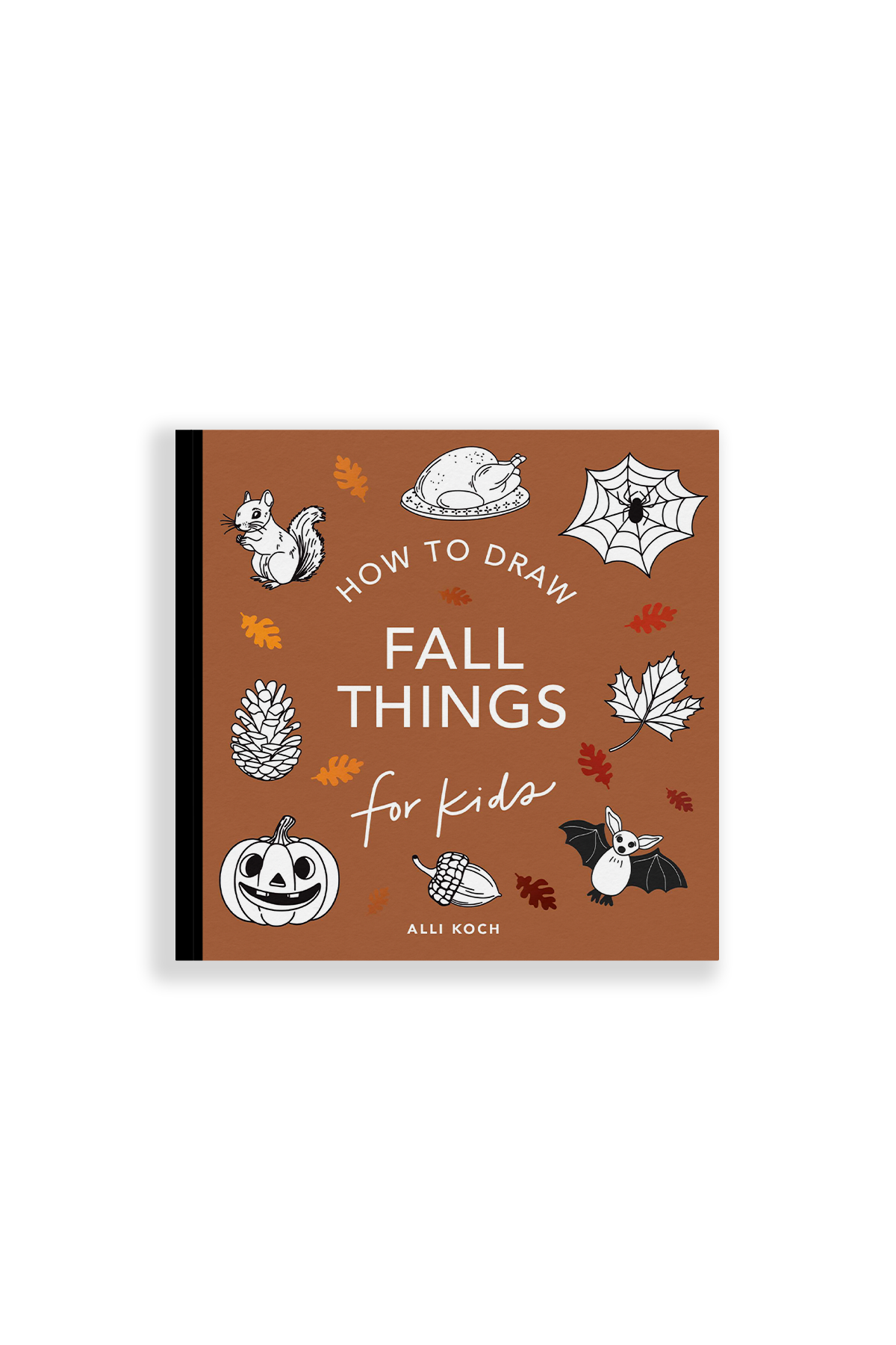Book cover of 'How to Draw Fall Things for Kids' with illustrations on a brown background