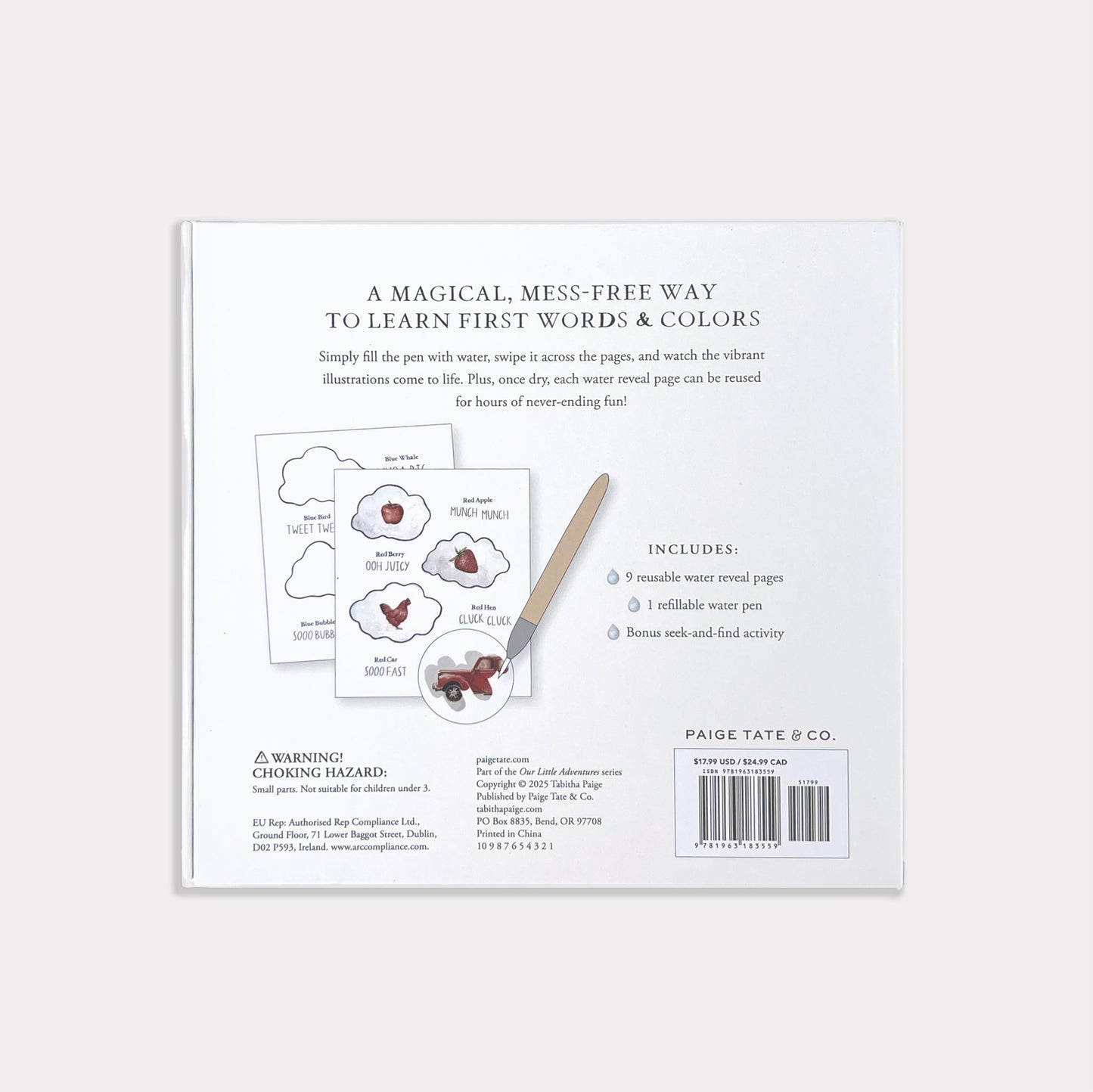 Wishy Washy Water Reveal with illustrations and text on a white background