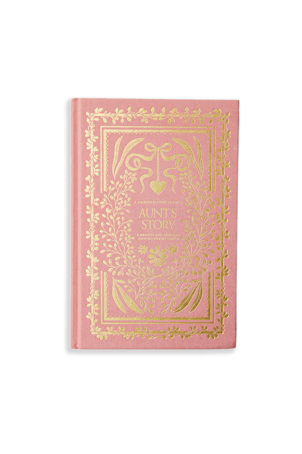 Pink book with gold decorative elements on a white background