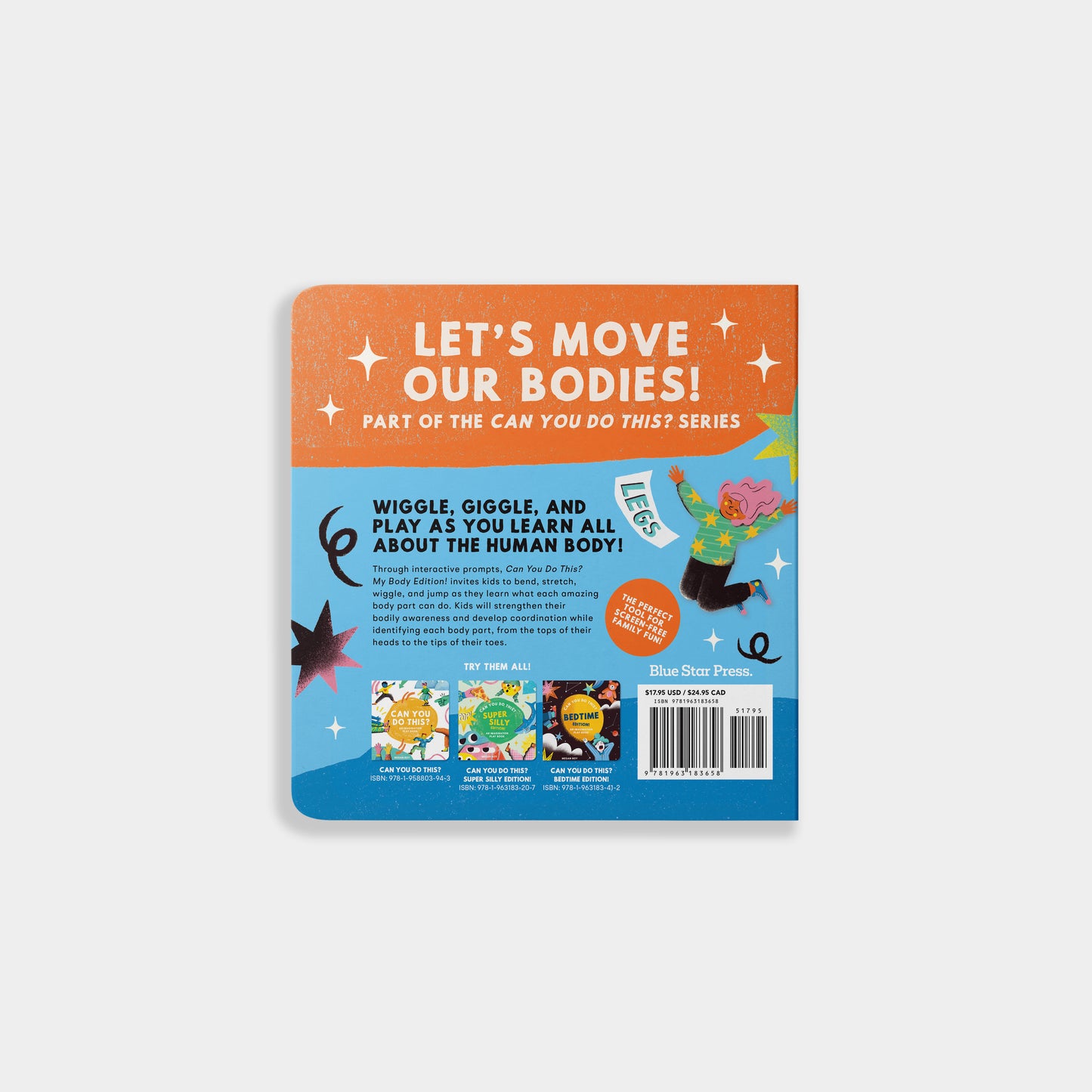 Book cover of 'Let's Move Our Bodies!' with colorful design and text on a white background