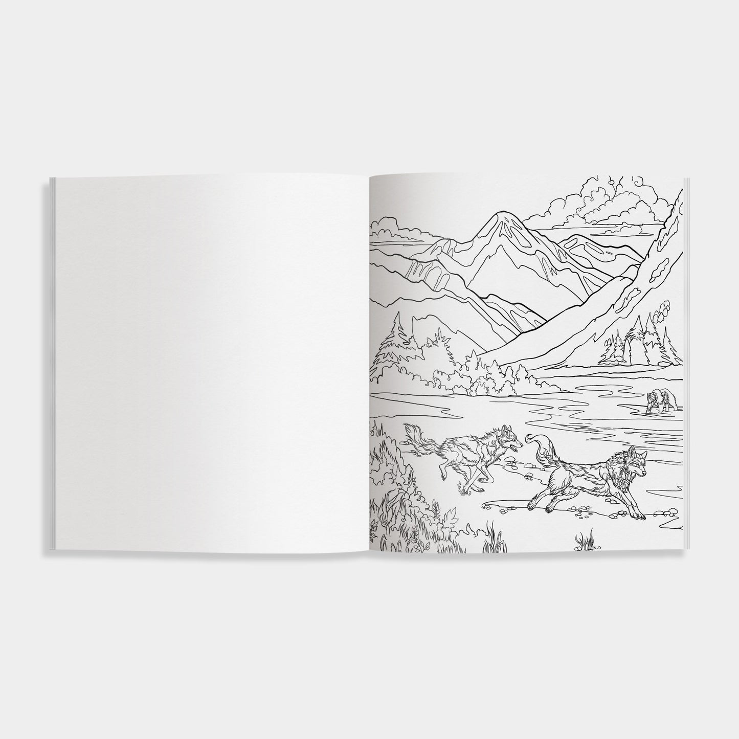Howl Coloring book with a mountain and horse illustration on a white background