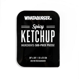 Whataburger Spicy Ketchup puzzle packaging on a white background