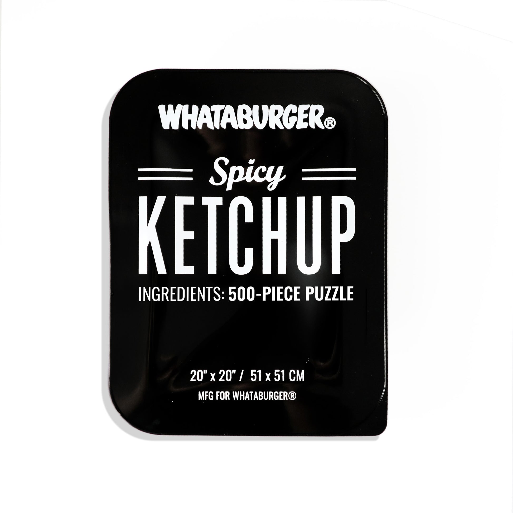 Whataburger Spicy Ketchup puzzle packaging on a white background
