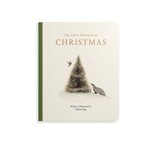 Book cover of 'One Little Adventure at Christmas' with a Christmas tree and birds on a white background