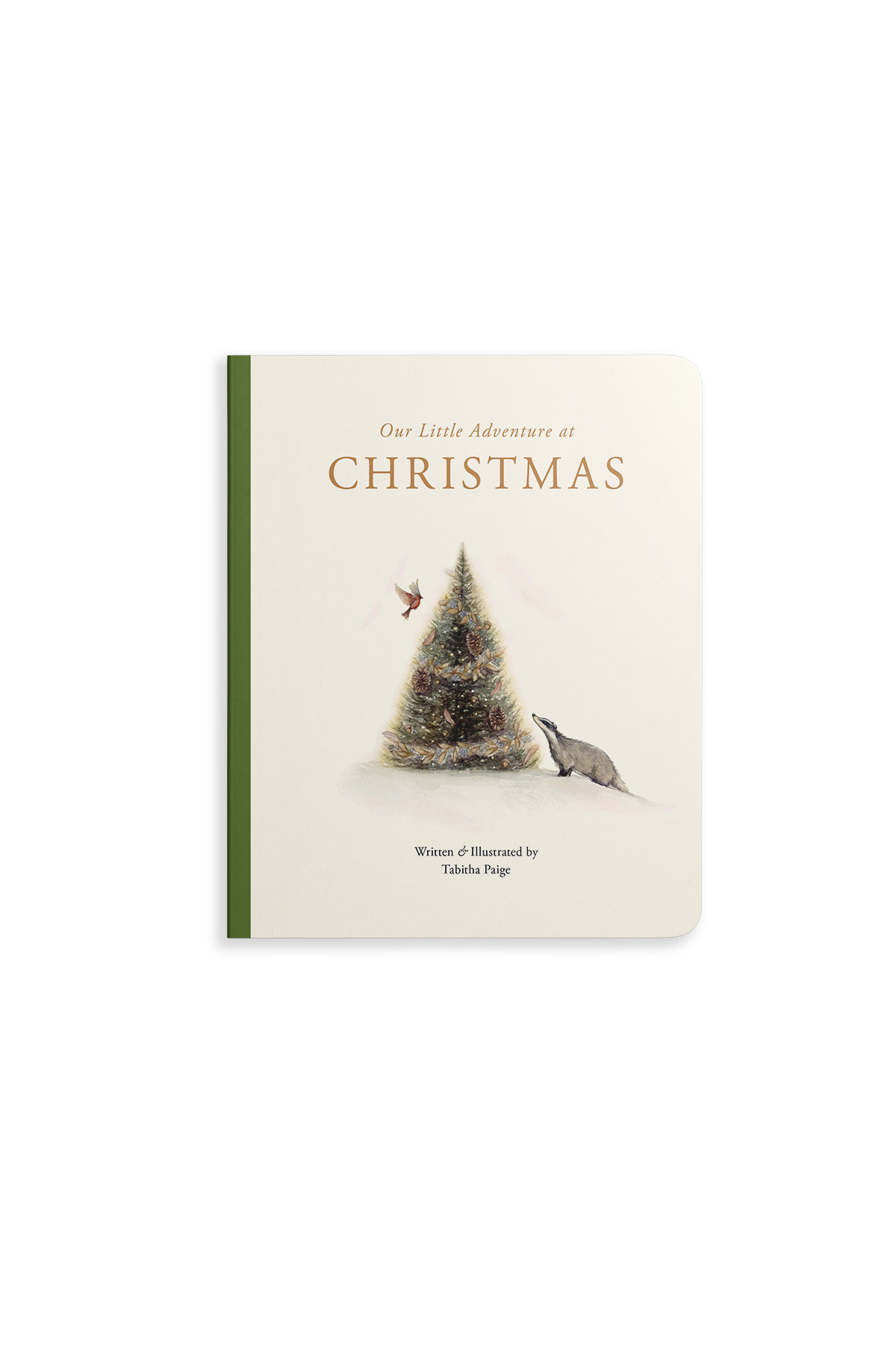 Book cover of 'One Little Adventure at Christmas' with a Christmas tree and birds on a white background