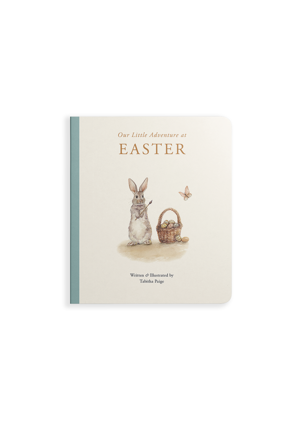Book titled 'Our Little Adventure at Easter' with an illustration of a rabbit and basket on a white background