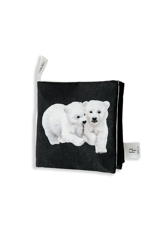 Small pouch with white polar bears design on a black background