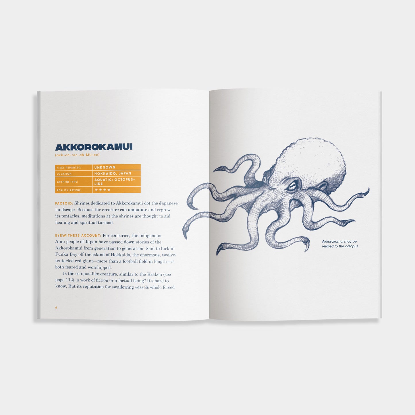 Open book showing a page with text and an illustration of an octopus on a white background