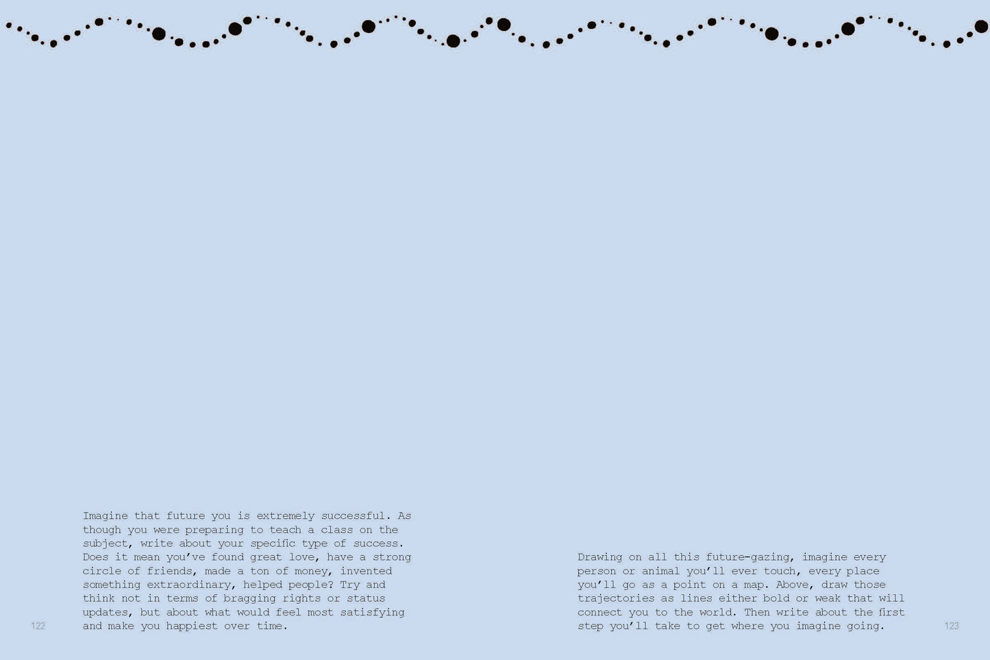 Inside view of 'Write it! 100 Poetry Prompts to Inspire' with Text on a light blue background with decorative elements