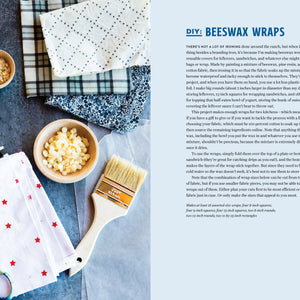 'Five Marys Family Style'  DIY beeswax wraps with materials and tools on a table