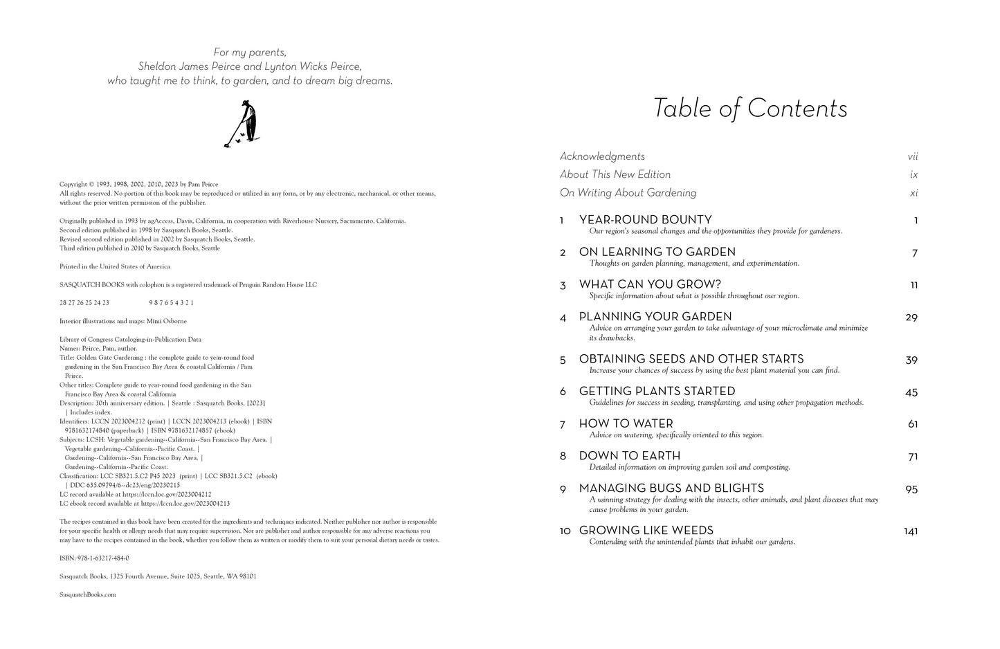 Book cover of 'Golden Gate Gardening' with Table of contents for a gardening book on a white background
