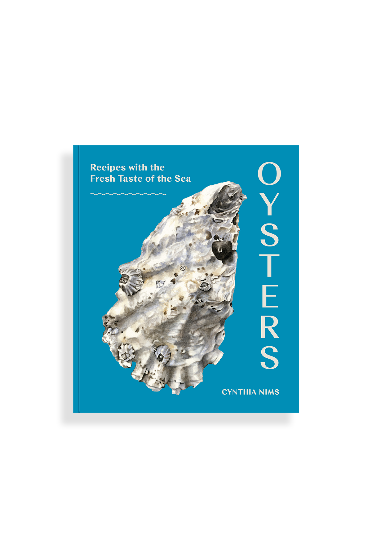 Book cover of 'Oysters' by Cynthia Nims with a blue background and oyster image.