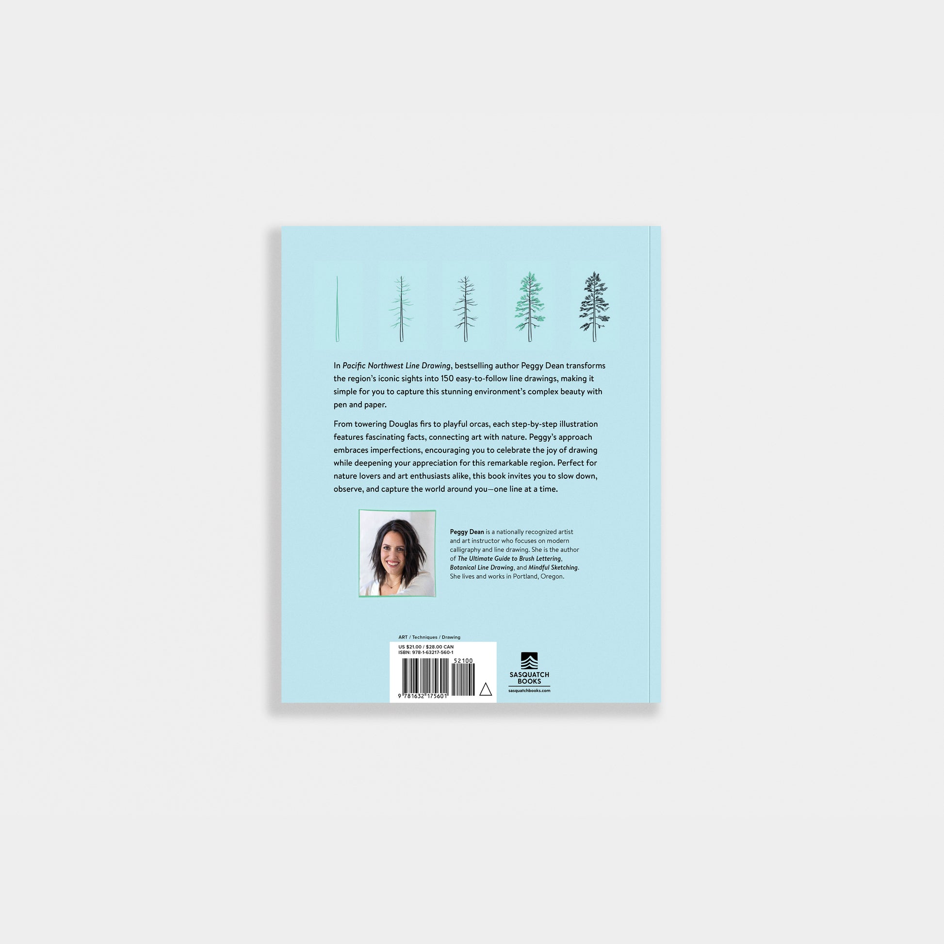 Pacific Northwest Line Drawing Book cover with a light blue background, text, and a barcode on a white background