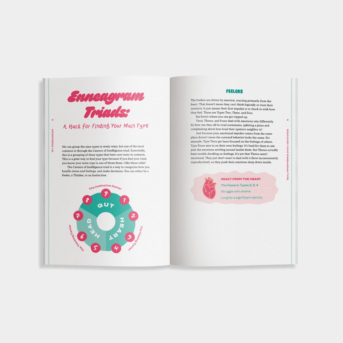 Open book of 'My Enneagram' showing pages about Enneagram Triads on a white background