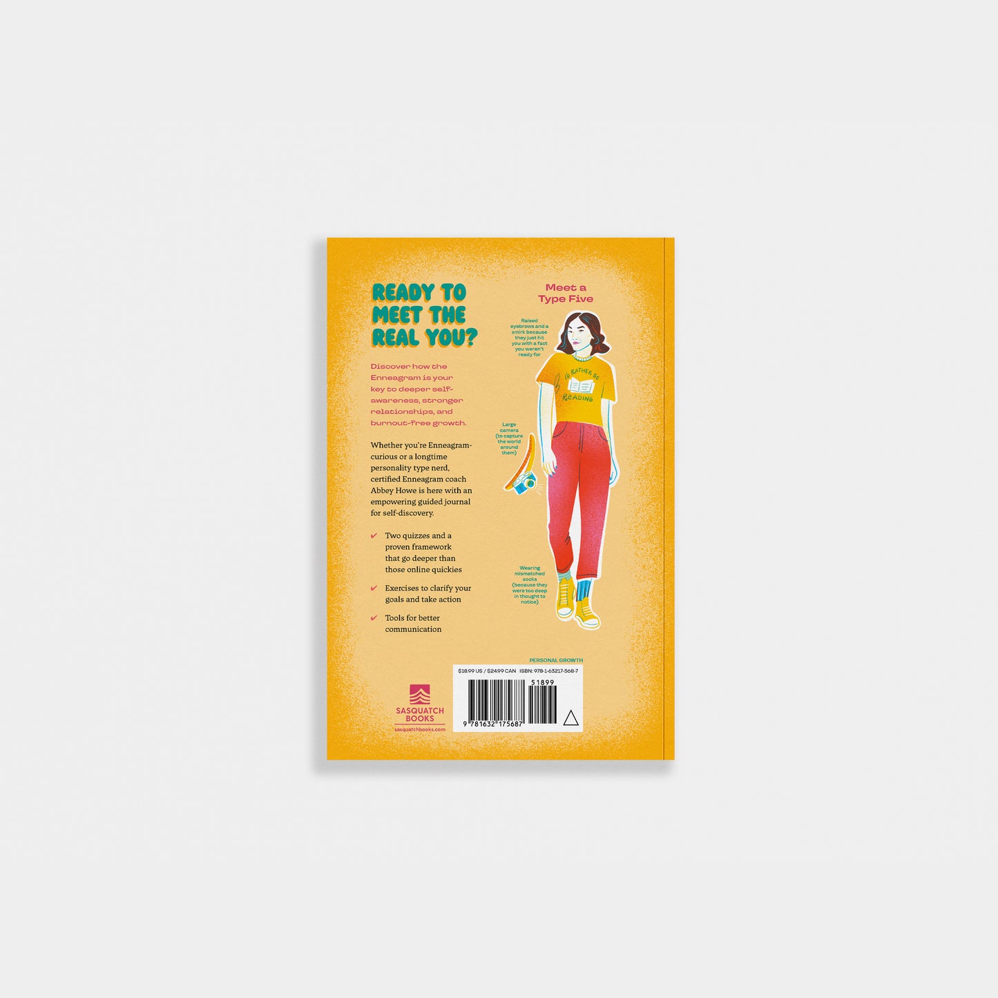 Back Book cover of 'My Enneagram' with a person wearing a yellow shirt and pink pants on a white background