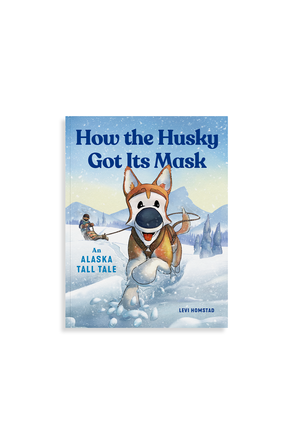 Book cover of 'How the Husky Got Its Mask' with a husky character and snowy landscape.