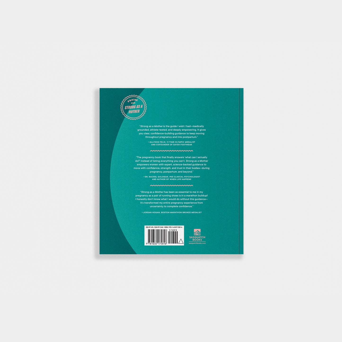 Back cover of a book with text and a barcode on a teal background