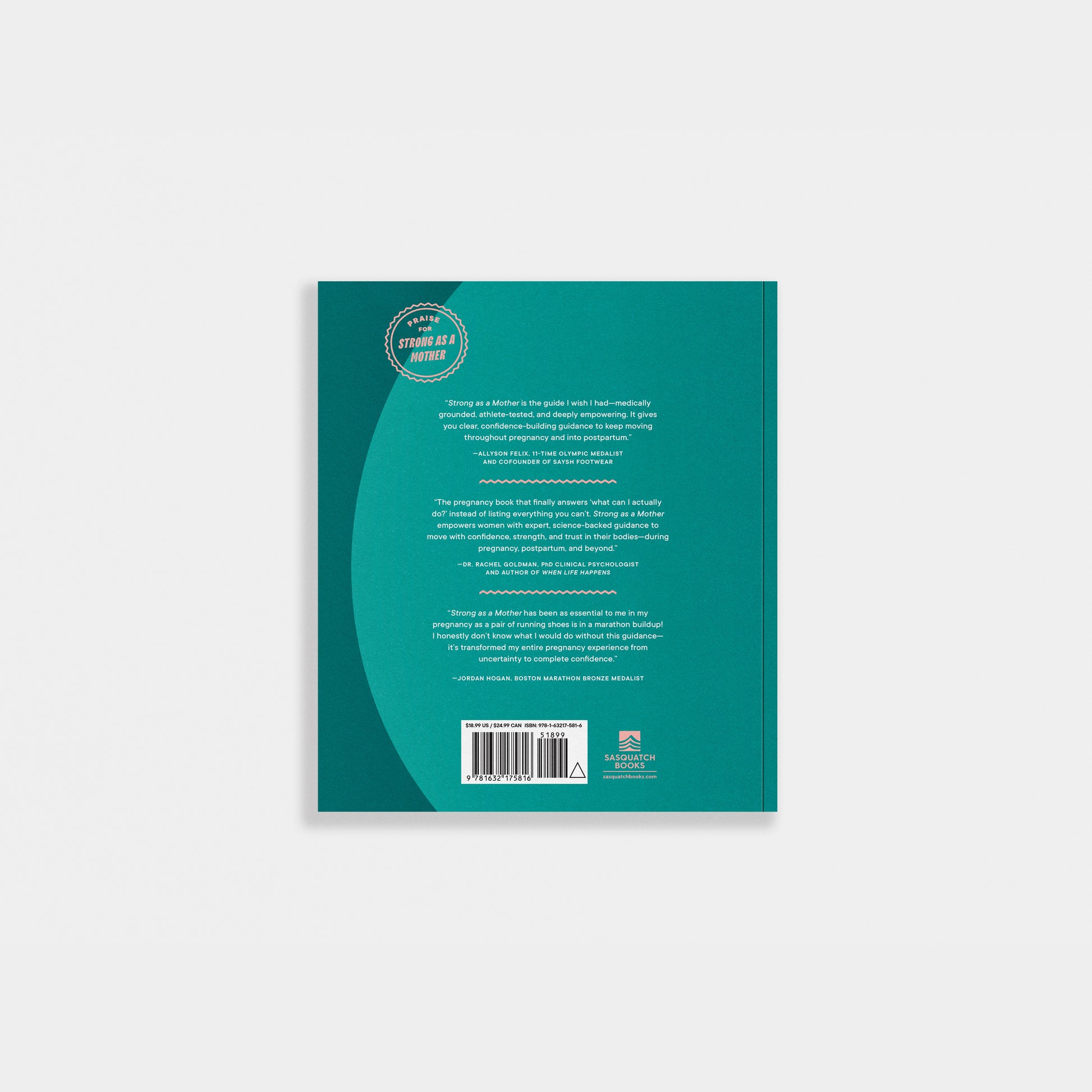Back cover of a book with text and a barcode on a teal background