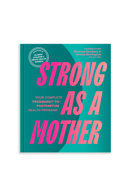 Book cover of 'Strong as a Mother' with teal background and pink text.
