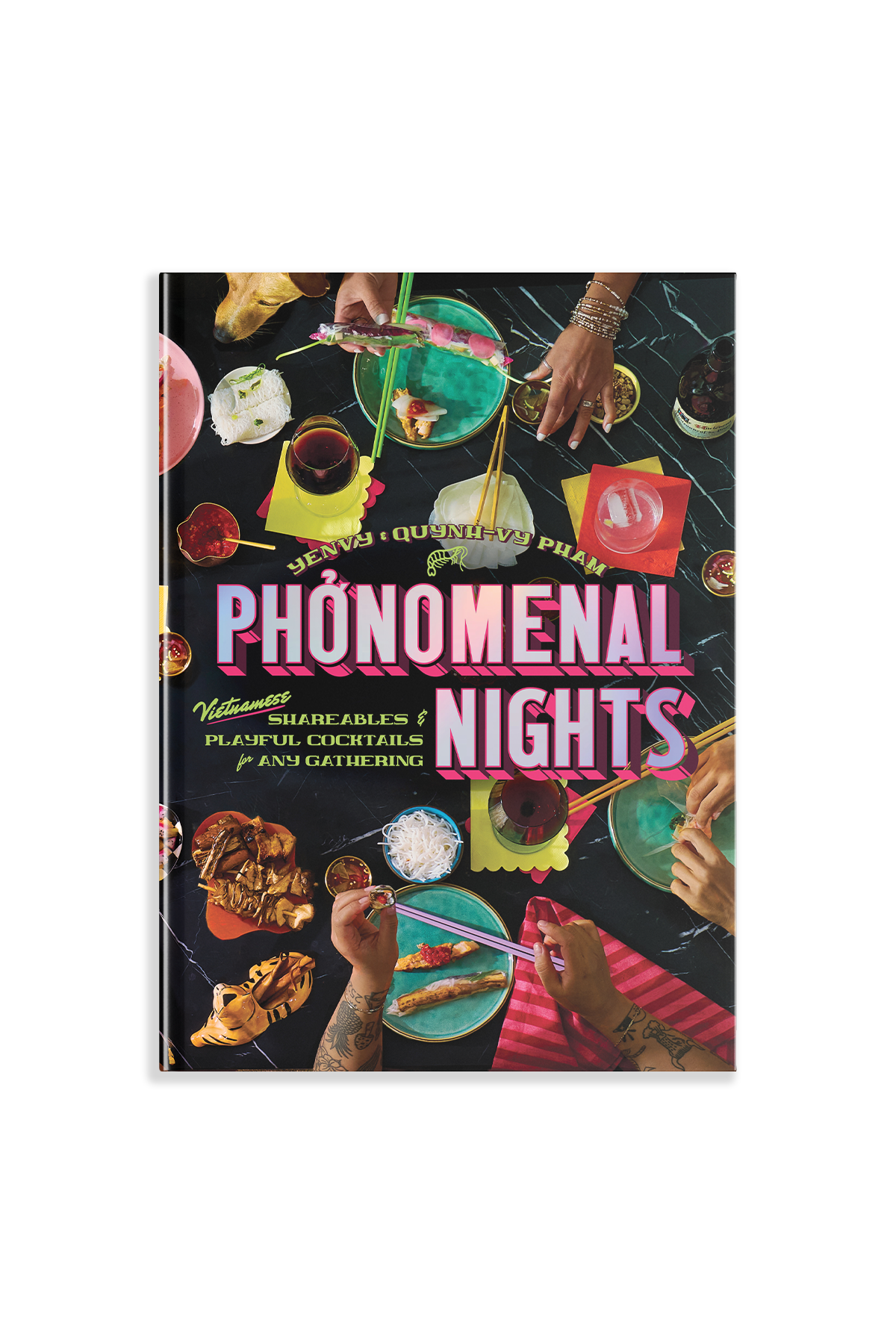 Book cover of 'Phönomenal Nights' with colorful illustrations and text on a black background