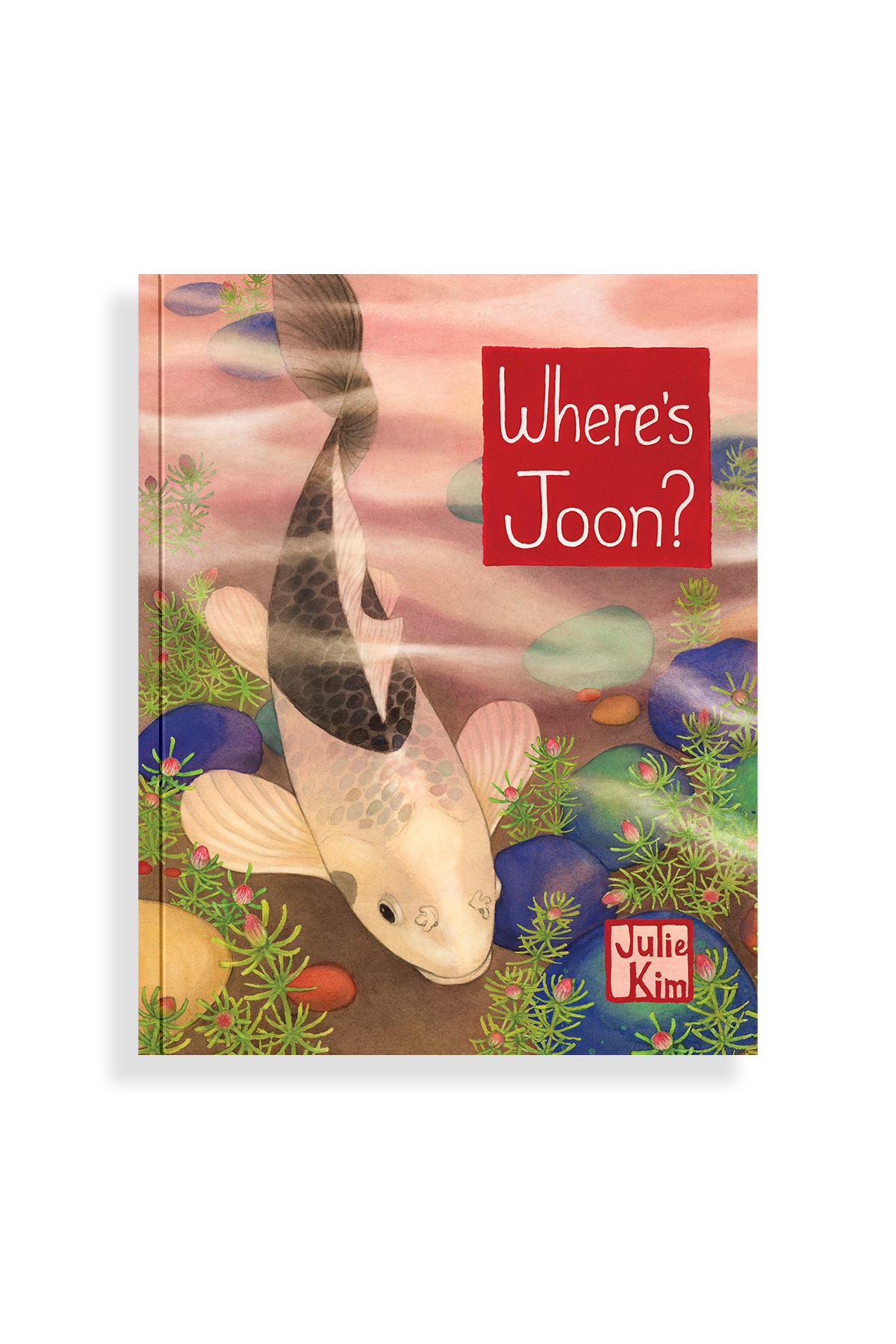 Book cover of 'Where's Joon?' with koi fish illustration on a white background