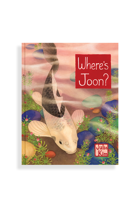 Book cover of 'Where's Joon?' with koi fish illustration on a white background