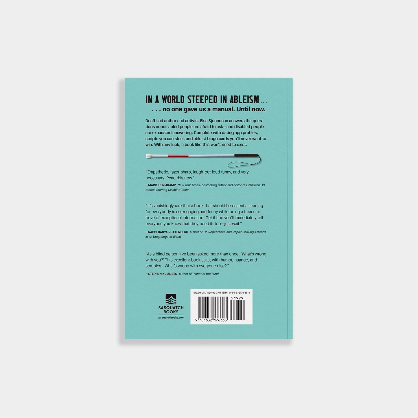 Book cover with text and a barcode on a light blue background
