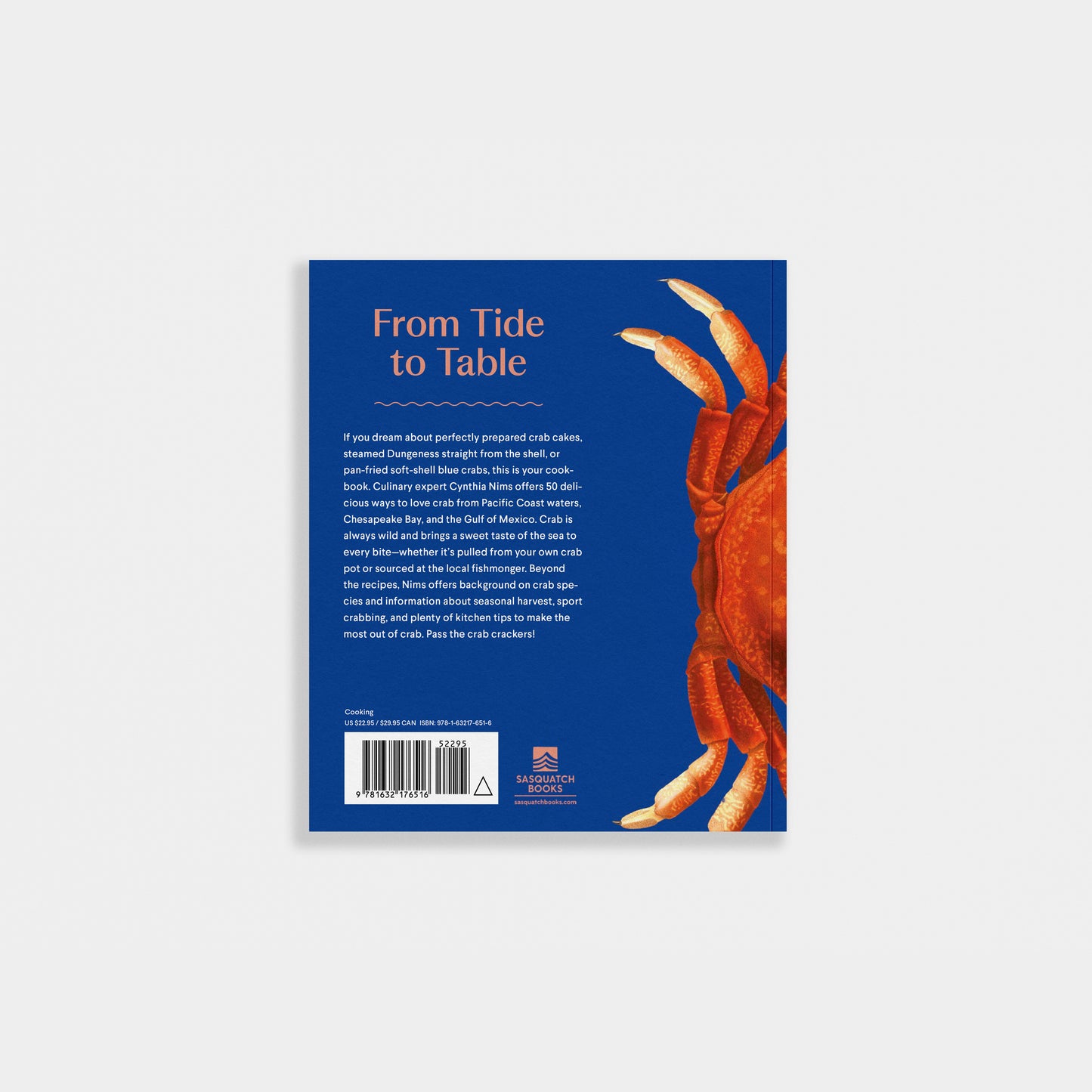 'Crab' Book cover with a blue background and a red crab illustration on a white background