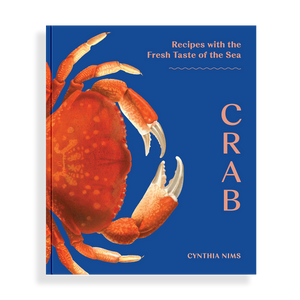 Book cover with a crab illustration and text on a blue background