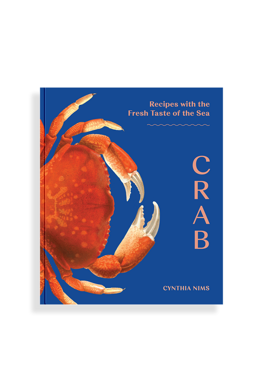 Book cover with a crab illustration and text on a blue background