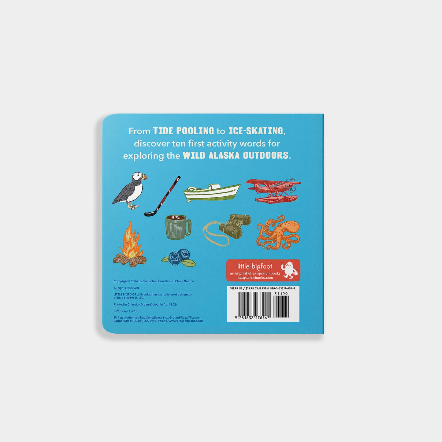 Book cover with illustrations of nature-themed activities on a blue background