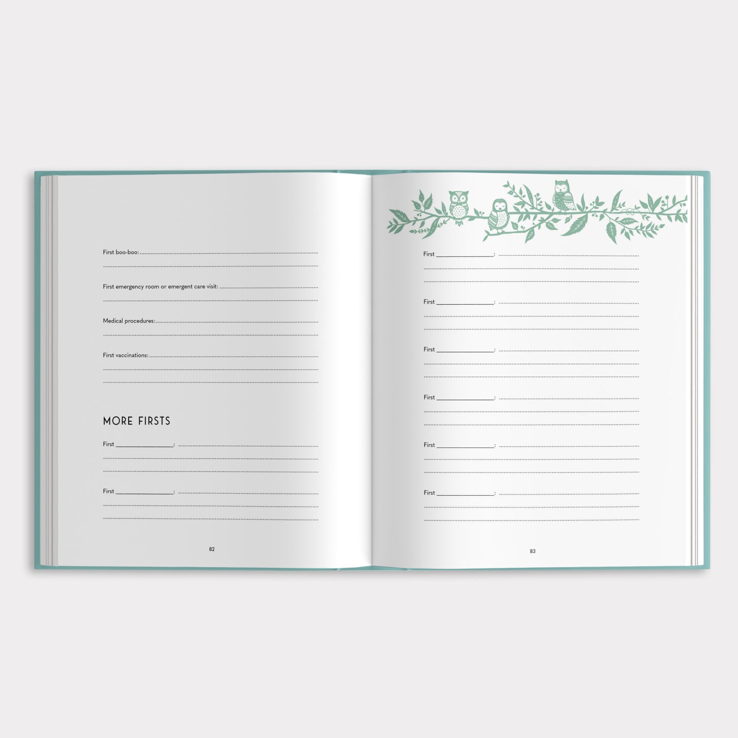 Open book with lined pages and decorative top margin on a white background
