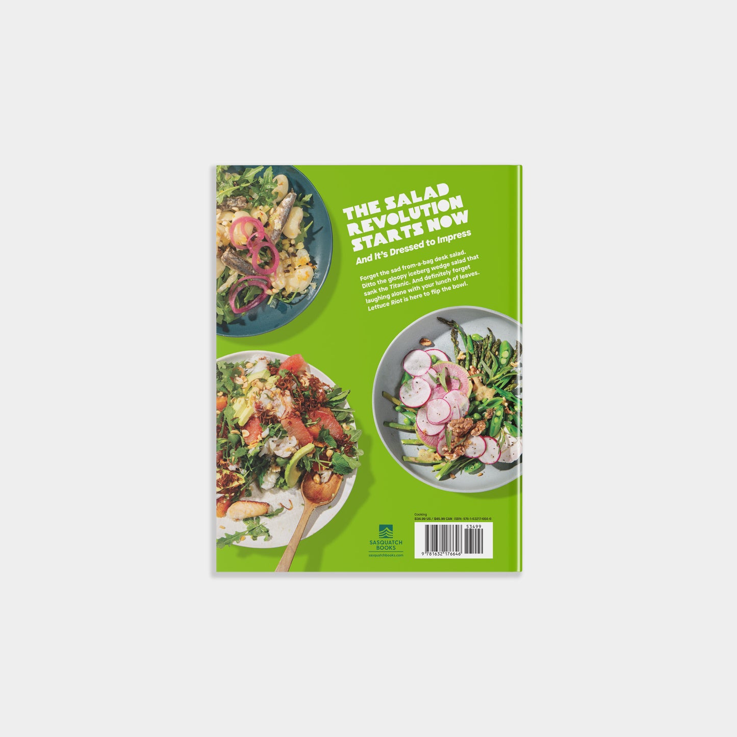 back cover is green and shows three salad bowls and the text: The salad revolution starts now. 