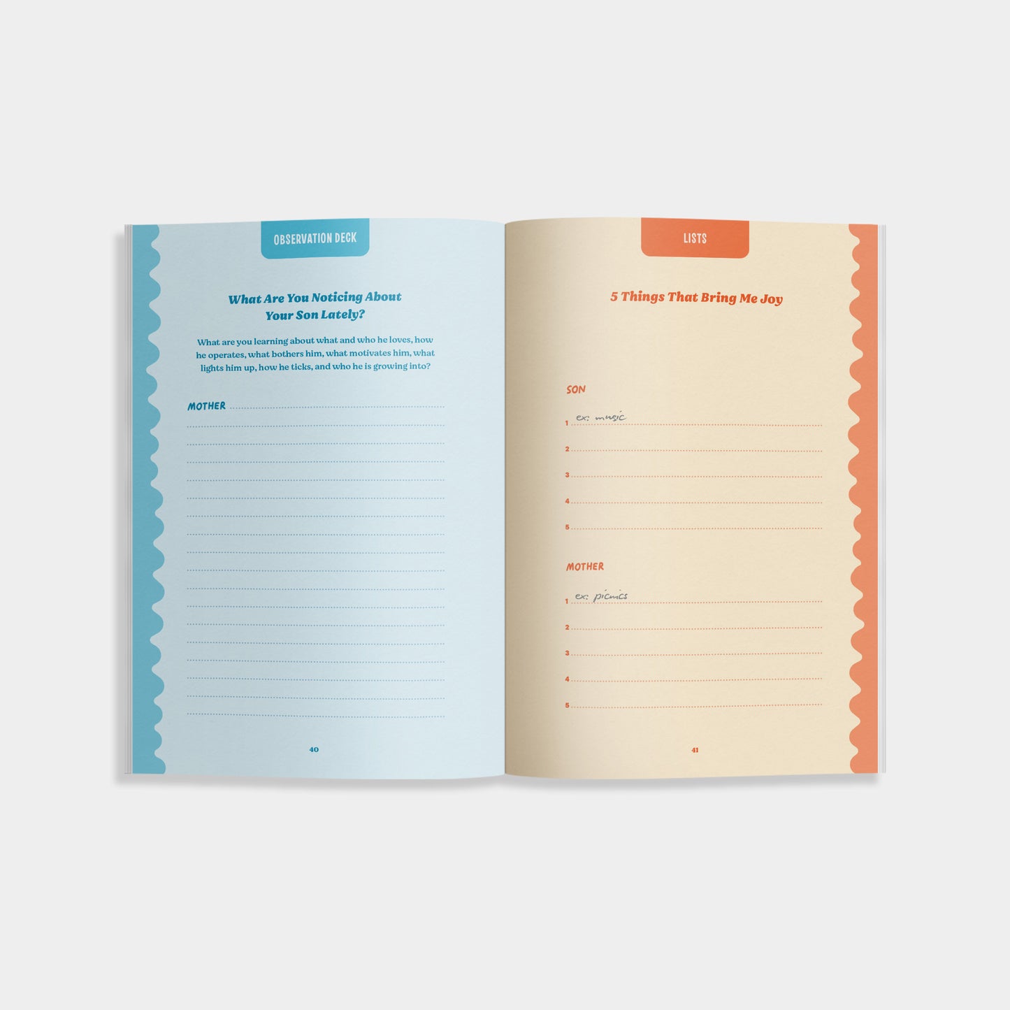 Open book with two pages showing questionnaires on a white background