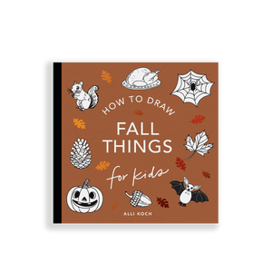 Book cover of 'How to Draw Fall Things for Kids' with illustrations on a brown background