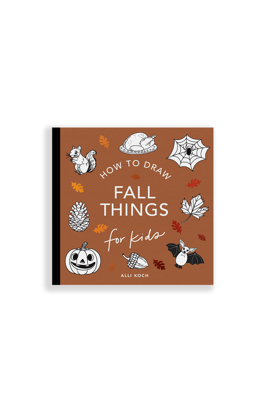 Book cover of 'How to Draw Fall Things for Kids' with illustrations on a brown background