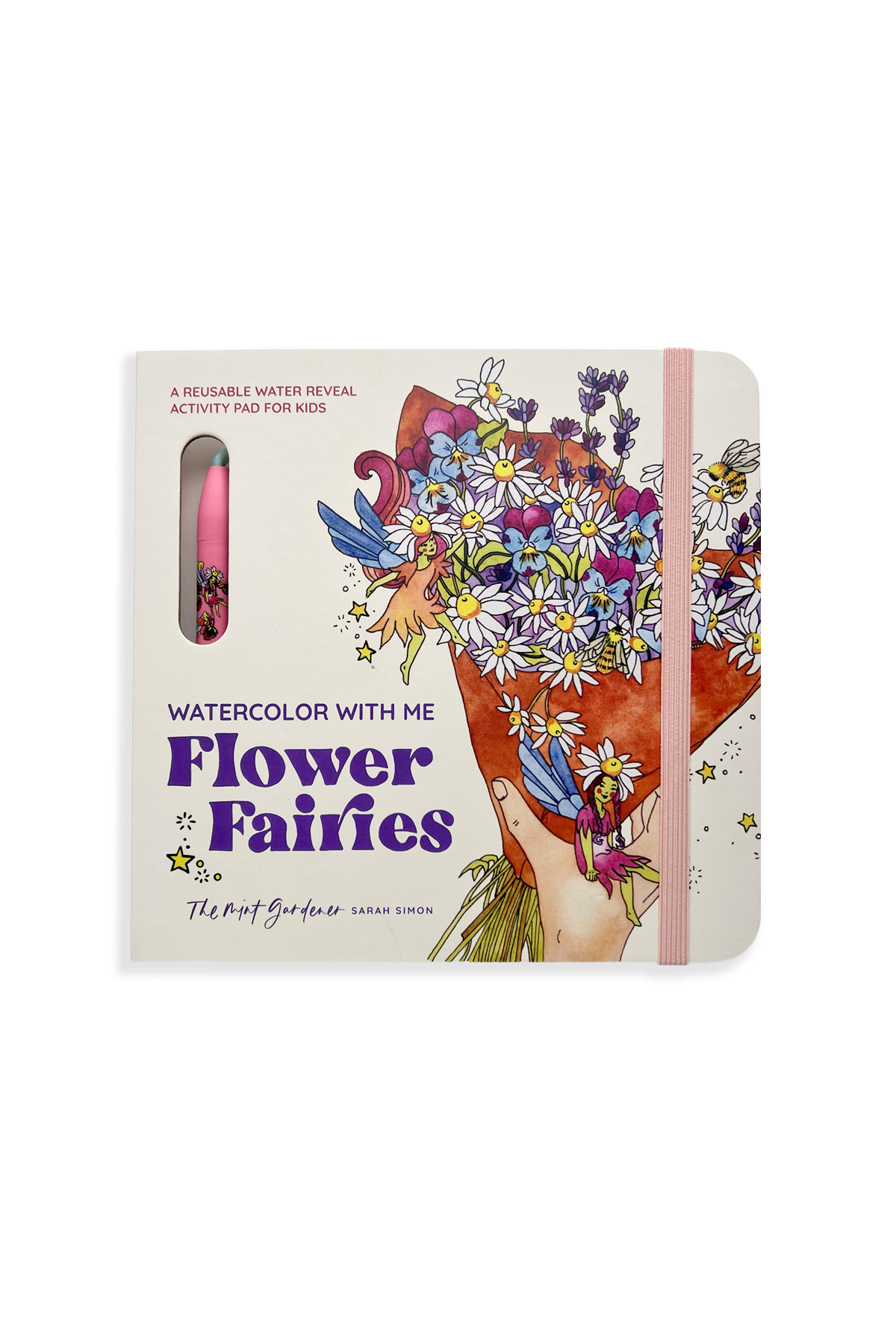 Coloring book titled 'Watercolor with Me Flower Fairies' on a white background