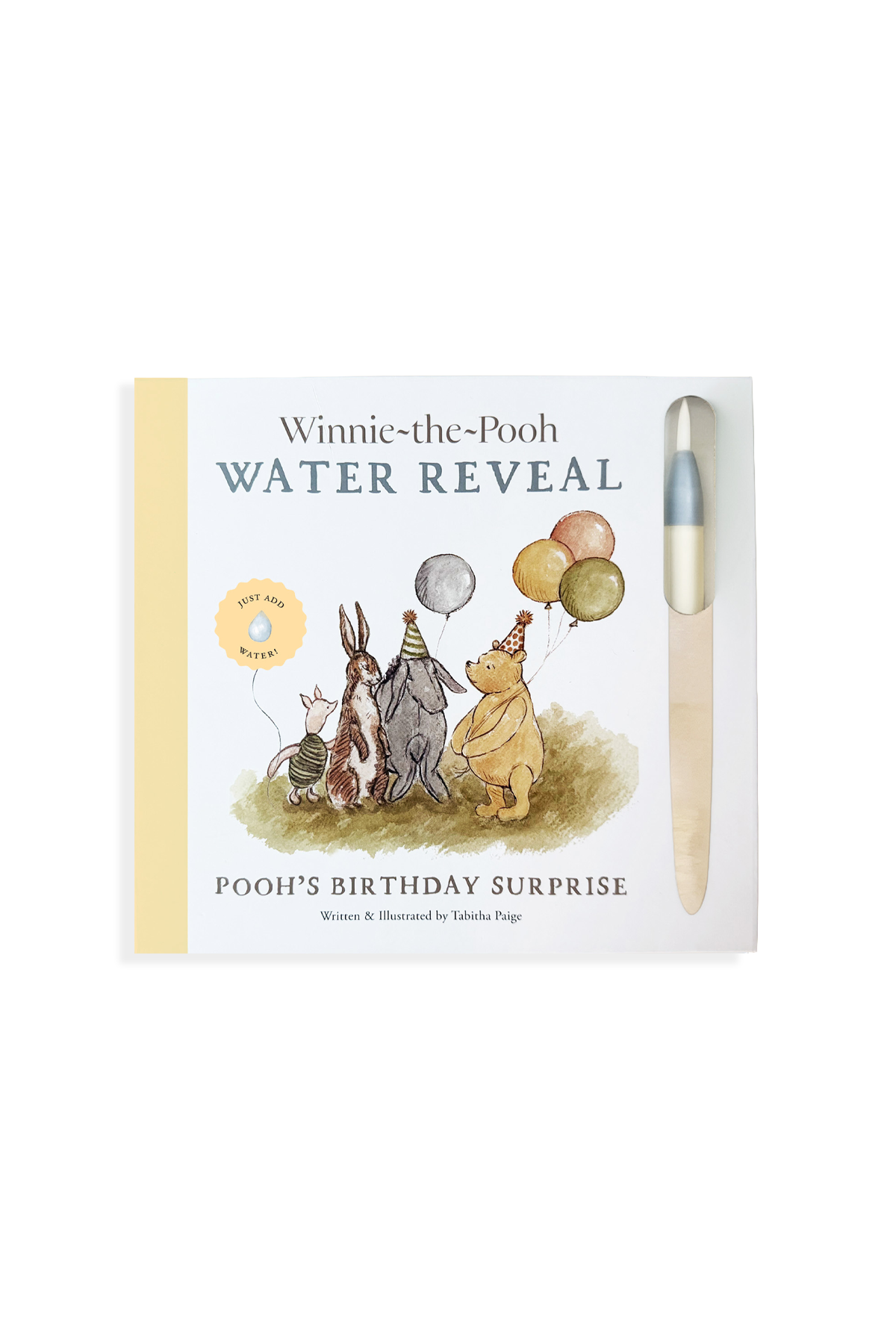Winnie-the-Pooh water reveal book with balloons and characters on a white background