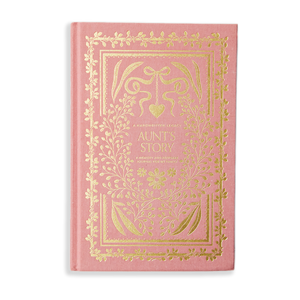 Pink book with gold decorative elements on a white background