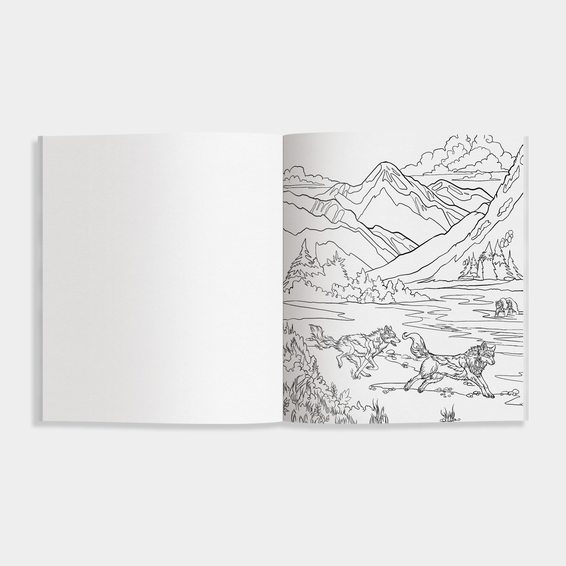 Howl Coloring book with a mountain and horse illustration on a white background
