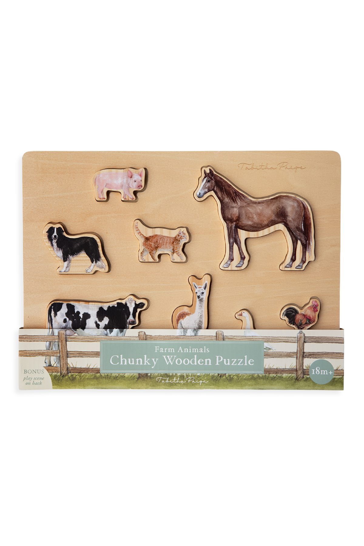 Wooden puzzle with animal figures on a white background