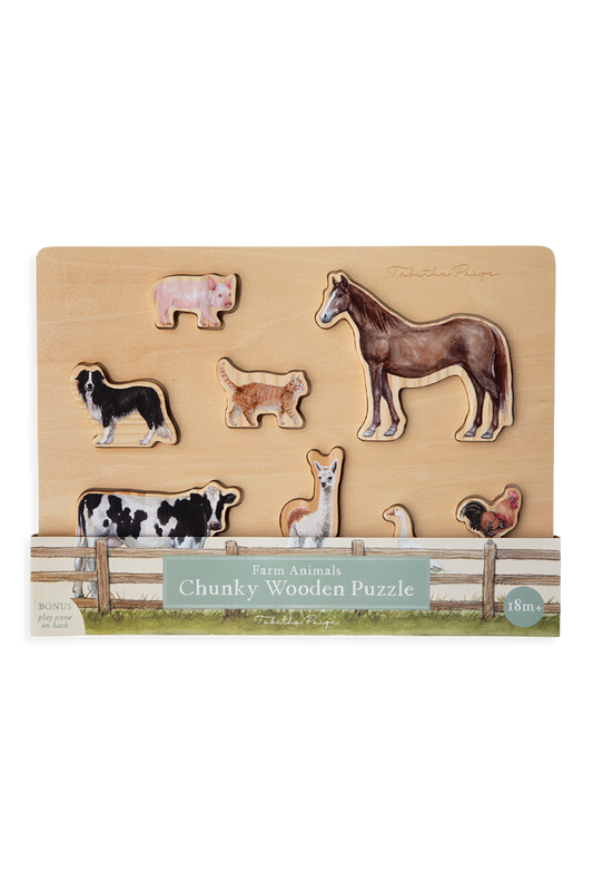 Wooden puzzle with animal figures on a white background