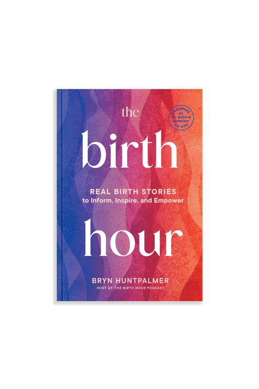 Book cover of 'The Birth Hour' with a colorful design on a white background