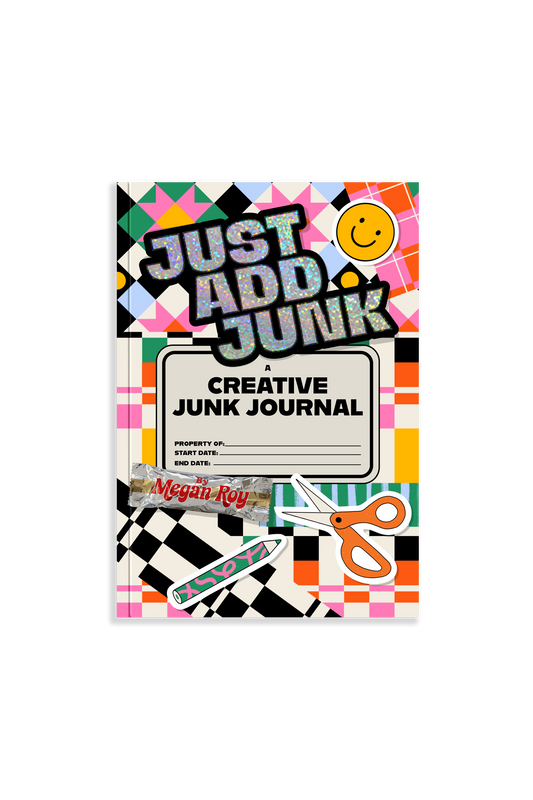 Creative junk journal with colorful cover design on a white background